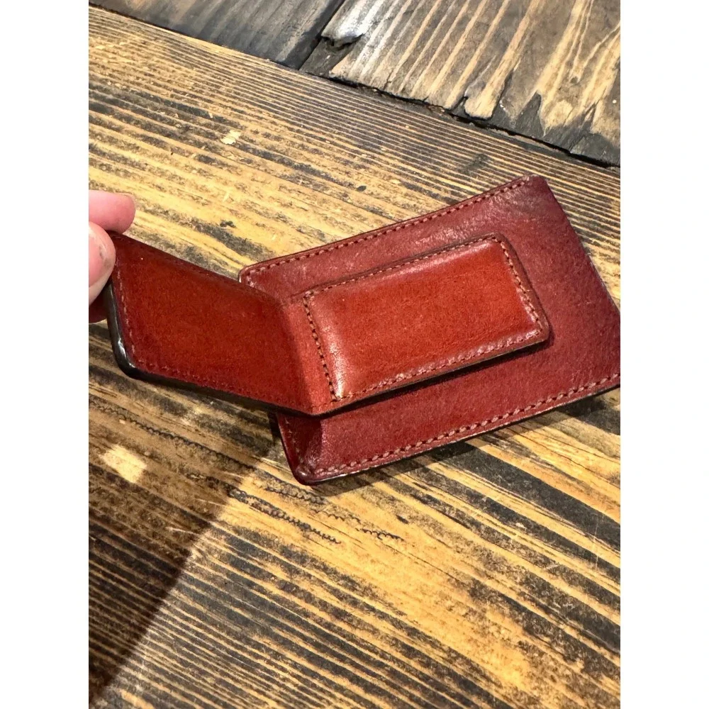 Bosca 1911 Cognac Leather Magnetic Money Clip Front Pocket Card Case Wallet Mens